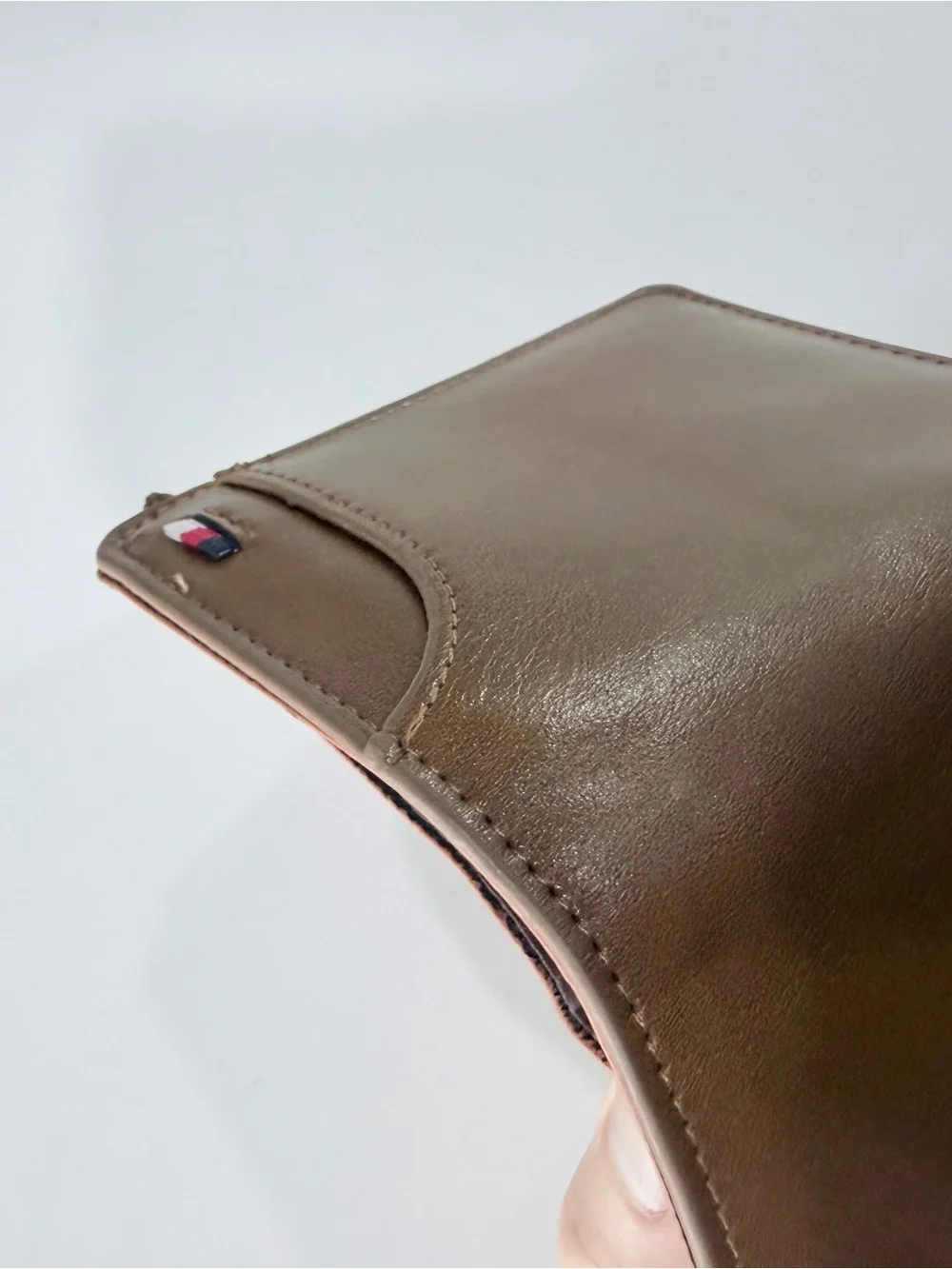 Brown Leather Zip Card Wallet with Contrast Stitching
